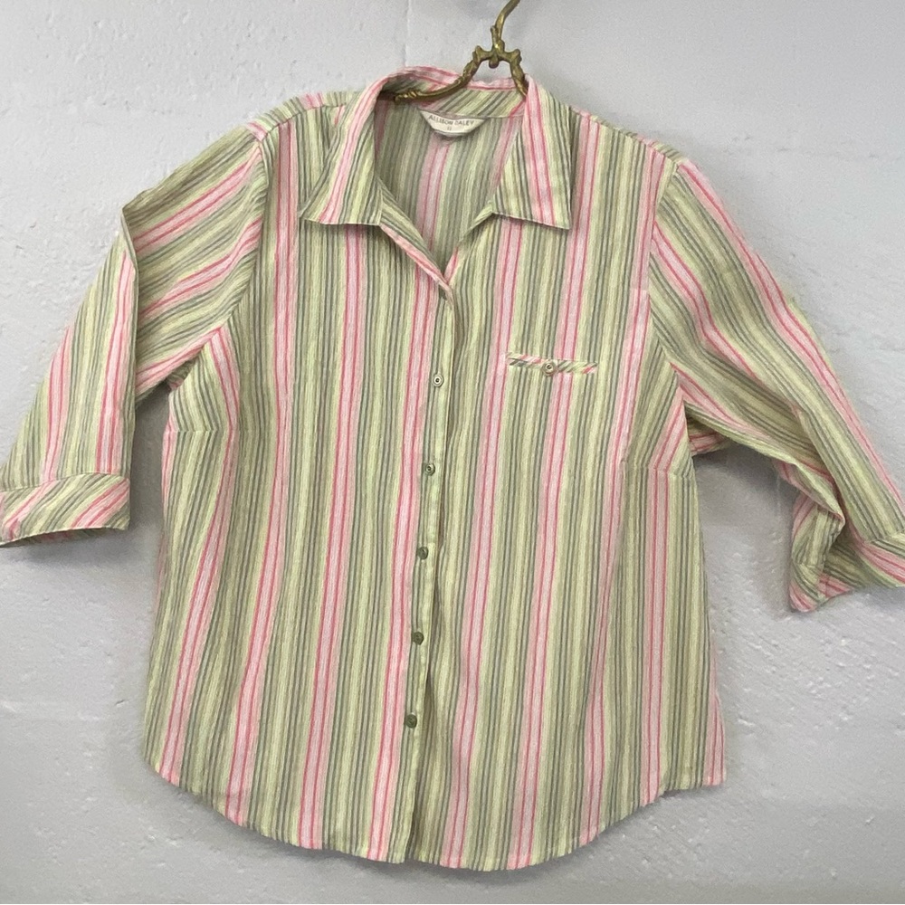 Allison Daley II pink and green stripes 3/4 sleeves Blouse size 24